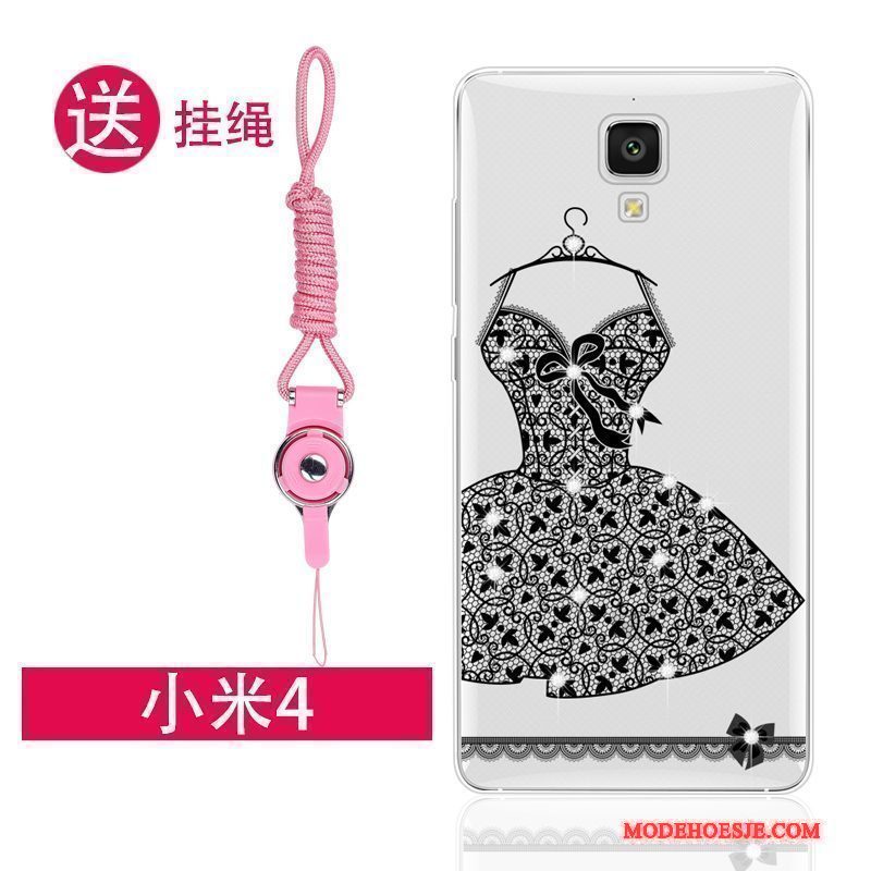 Hoesje Mi 4 Zacht Mini Doorzichtig, Hoes Mi 4 Strass Roze Hanger