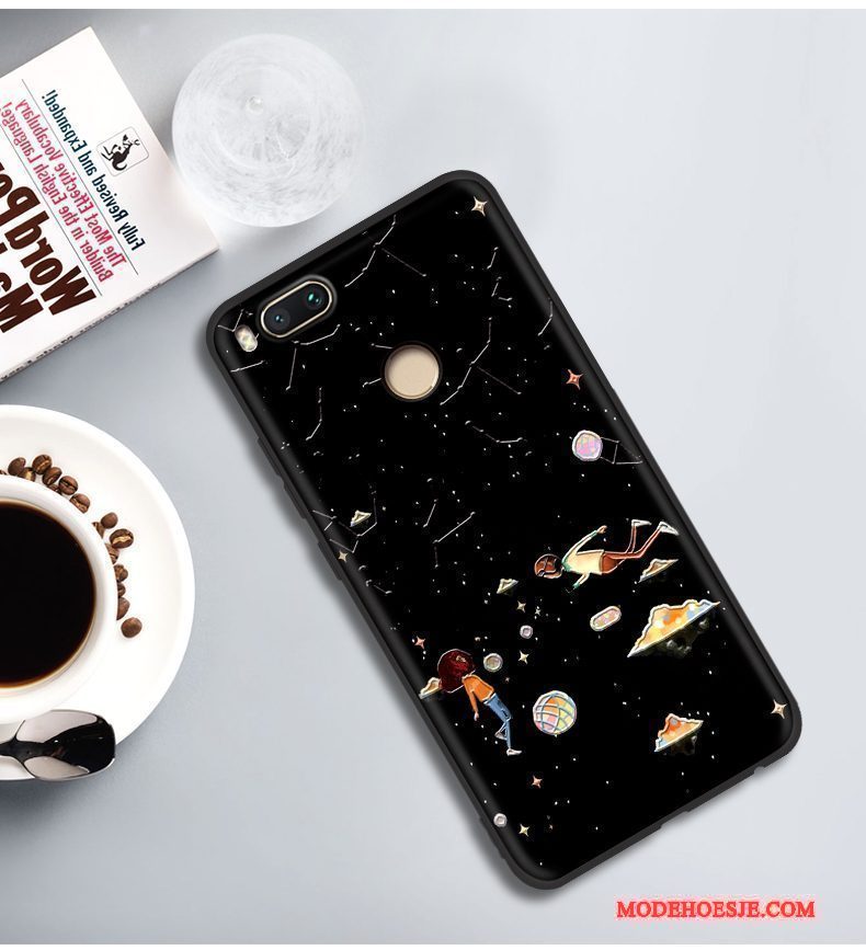 Hoesje Mi 5x Siliconen Anti-falltelefoon, Hoes Mi 5x Reliëf Zwart Mini