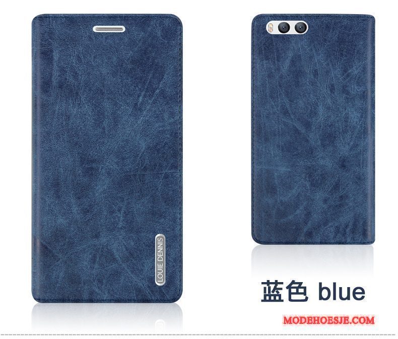 Hoesje Mi 6 Leer Blauw Mini, Hoes Mi 6 Folio Telefoon Achterklep