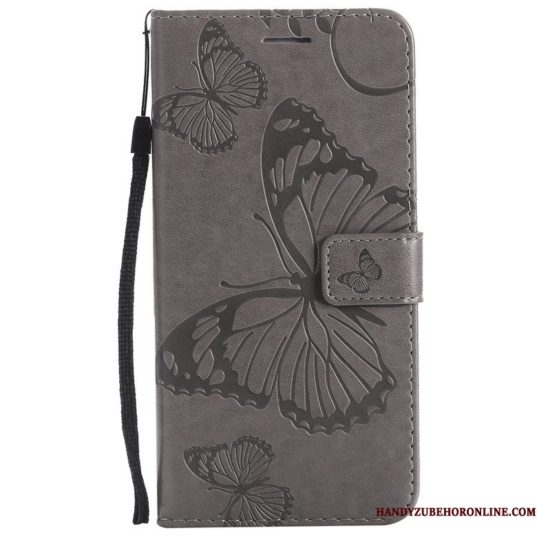 Hoesje Mi 9 Folio Telefoon Vlinder Bloemen, Hoes Mi 9 Leer Anti-fall Donkerblauw