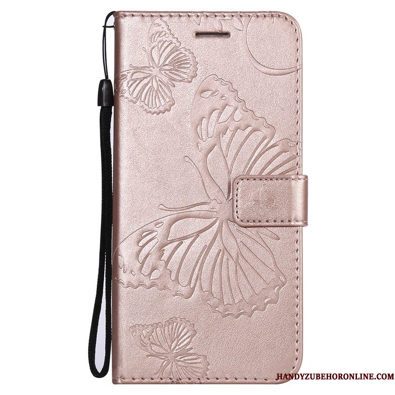 Hoesje Mi 9 Folio Telefoon Vlinder Bloemen, Hoes Mi 9 Leer Anti-fall Donkerblauw