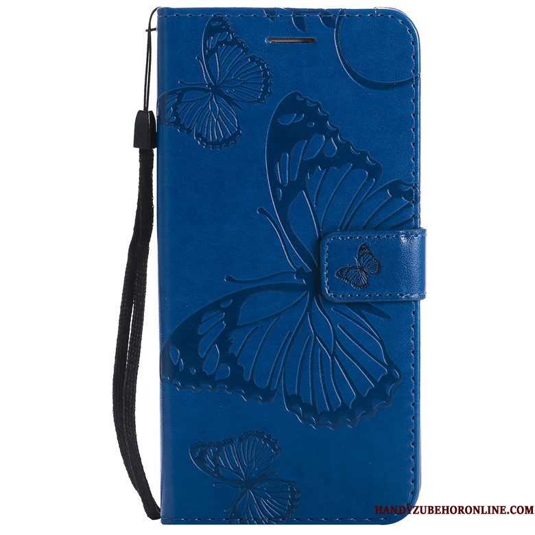 Hoesje Mi 9 Folio Telefoon Vlinder Bloemen, Hoes Mi 9 Leer Anti-fall Donkerblauw