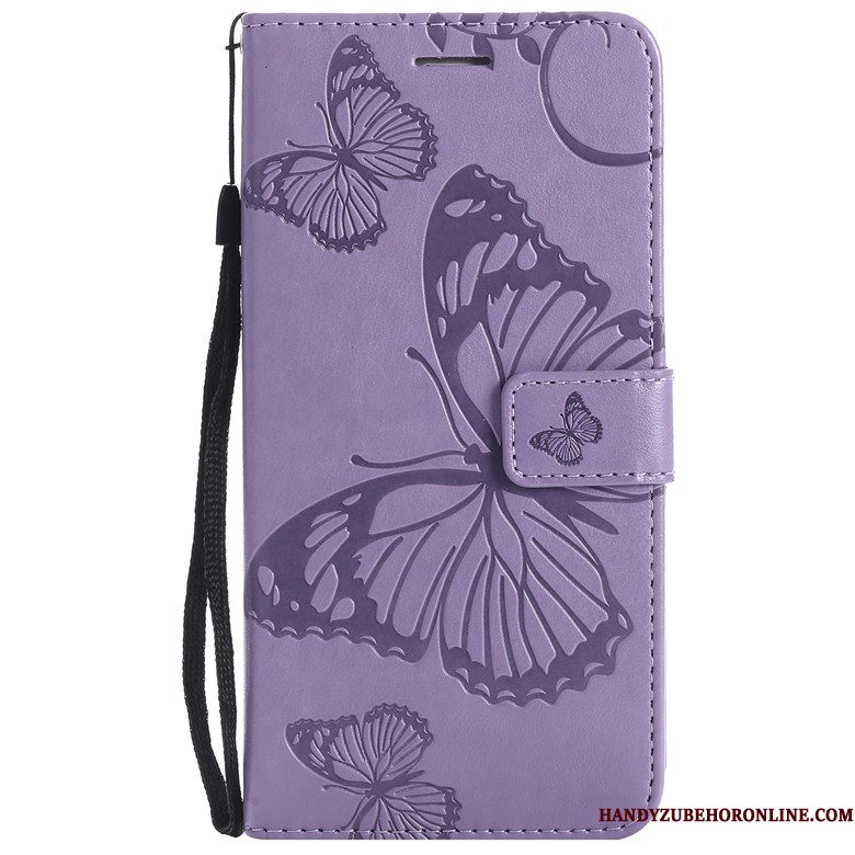 Hoesje Mi 9 Folio Telefoon Vlinder Bloemen, Hoes Mi 9 Leer Anti-fall Donkerblauw