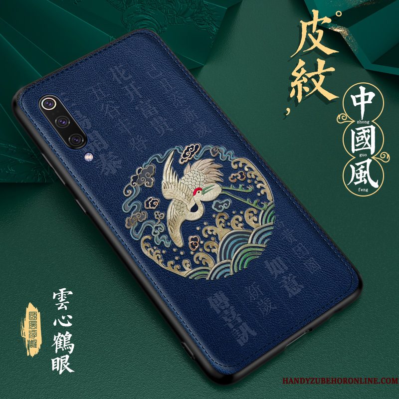 Hoesje Mi 9 Lite Leer Patroon Groen, Hoes Mi 9 Lite Bescherming Chinese Stijl Dun