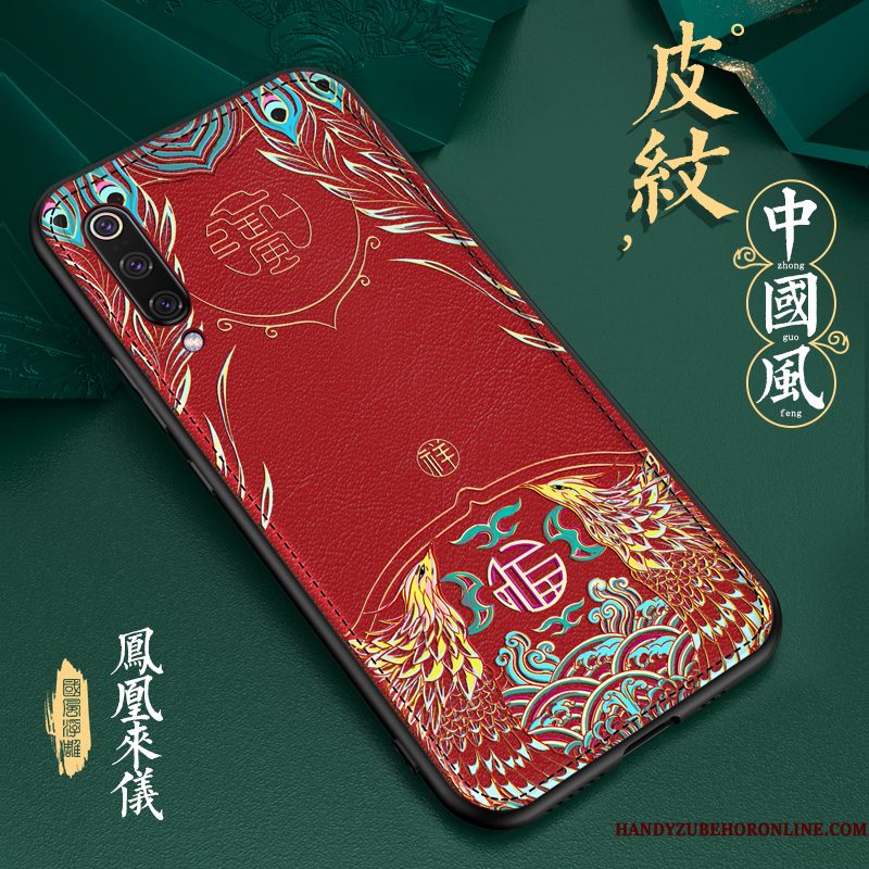 Hoesje Mi 9 Lite Leer Patroon Groen, Hoes Mi 9 Lite Bescherming Chinese Stijl Dun