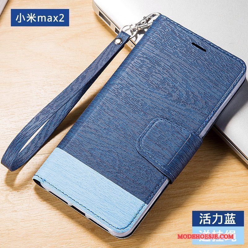 Hoesje Mi Max 2 Bescherming Telefoon Mini, Hoes Mi Max 2 Leer Anti-fall Donkerblauw