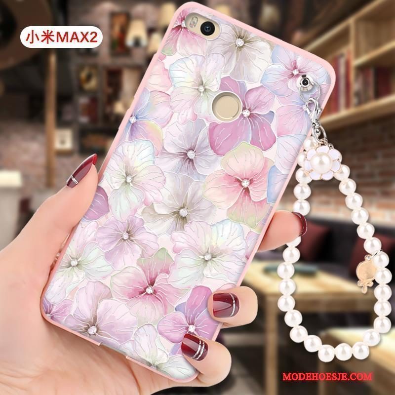 Hoesje Mi Max 2 Siliconen Mini Roze, Hoes Mi Max 2 Bescherming Hangertelefoon