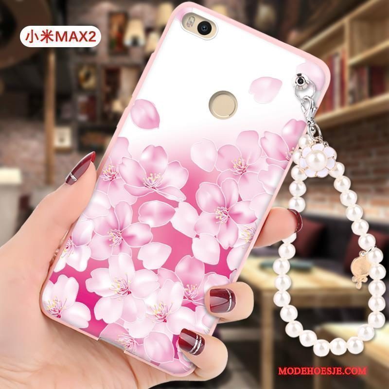 Hoesje Mi Max 2 Siliconen Mini Roze, Hoes Mi Max 2 Bescherming Hangertelefoon