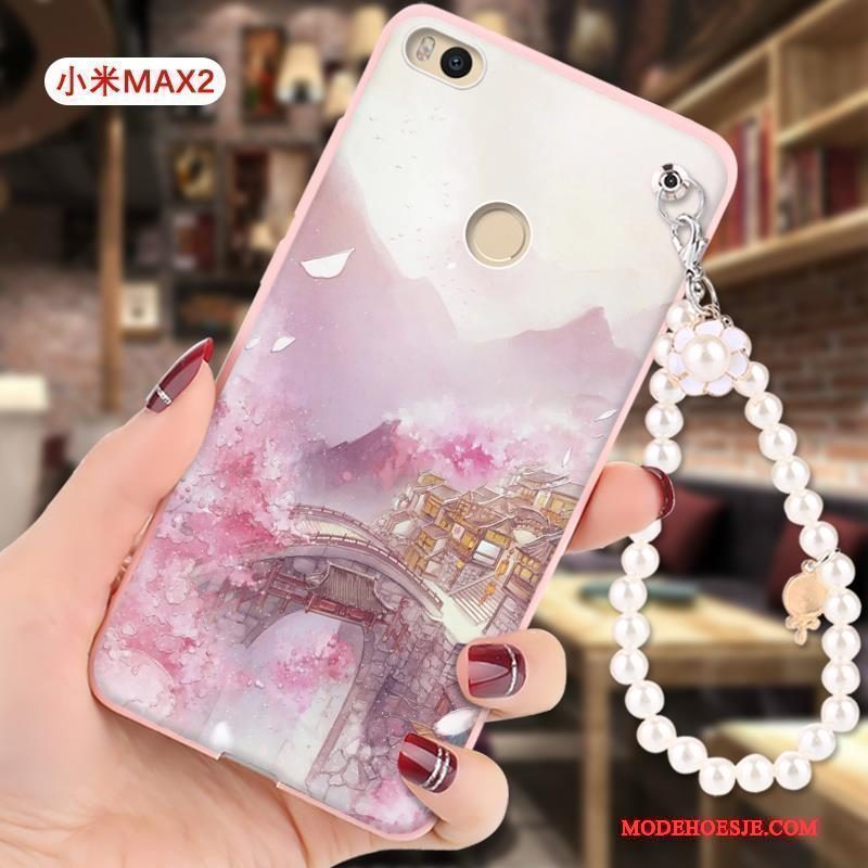 Hoesje Mi Max 2 Siliconen Mini Roze, Hoes Mi Max 2 Bescherming Hangertelefoon