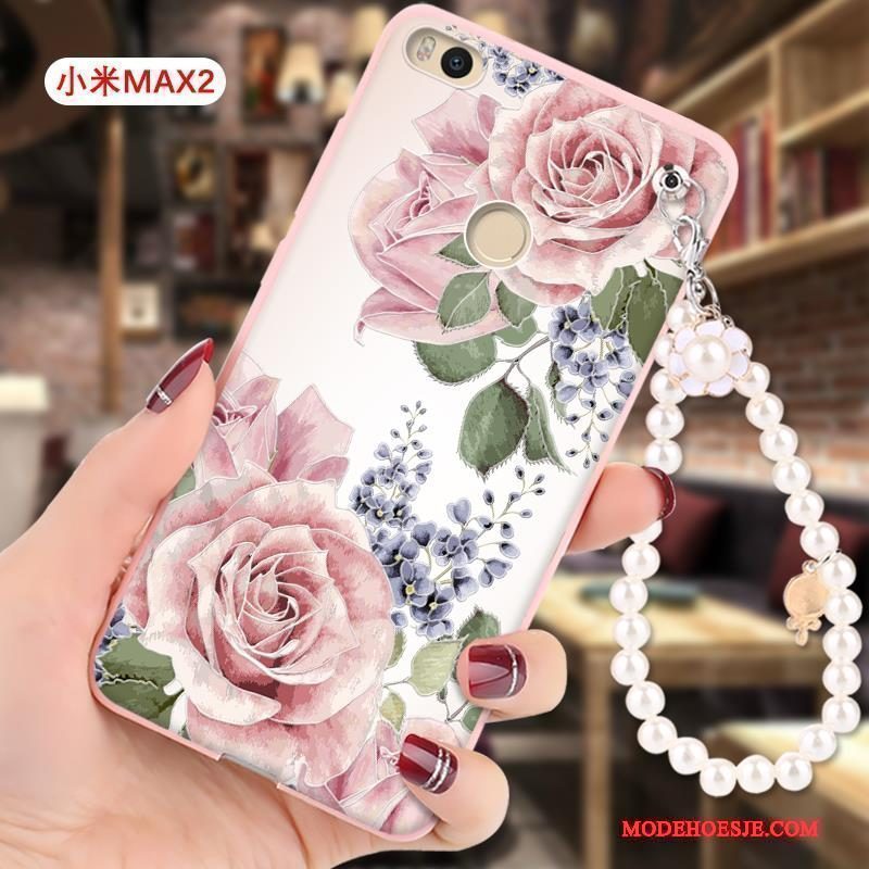 Hoesje Mi Max 2 Siliconen Mini Roze, Hoes Mi Max 2 Bescherming Hangertelefoon