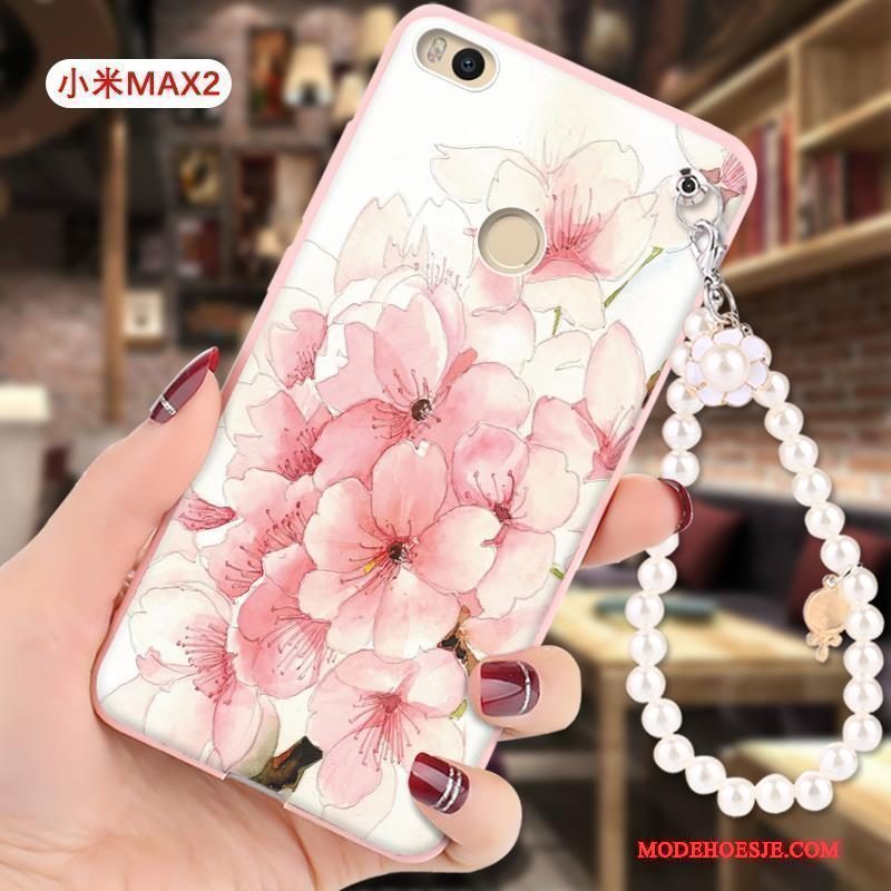 Hoesje Mi Max 2 Siliconen Mini Roze, Hoes Mi Max 2 Bescherming Hangertelefoon