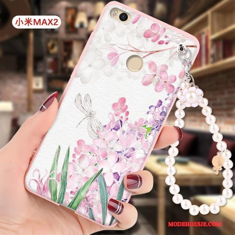 Hoesje Mi Max 2 Siliconen Mini Roze, Hoes Mi Max 2 Bescherming Hangertelefoon