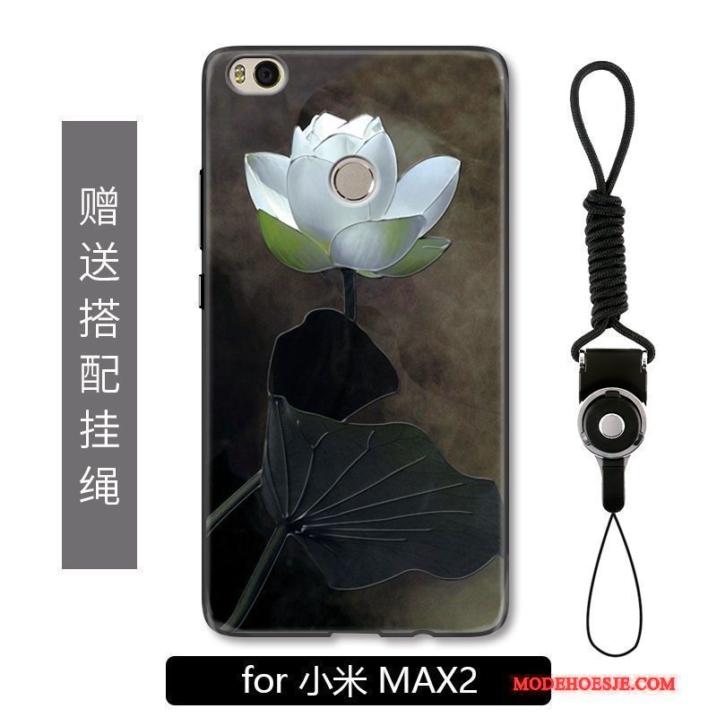 Hoesje Mi Max 2 Vintage Eenvoudige Mini, Hoes Mi Max 2 Mode Zwart Bloemen