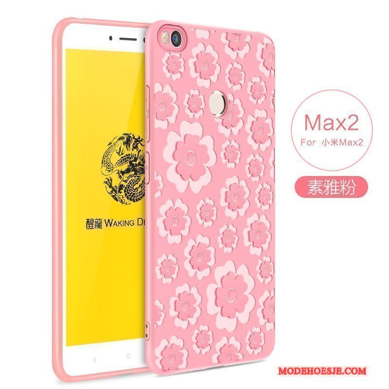 Hoesje Mi Max 2 Zacht Simpele Effen Kleur, Hoes Mi Max 2 Reliëf Telefoon Blauw