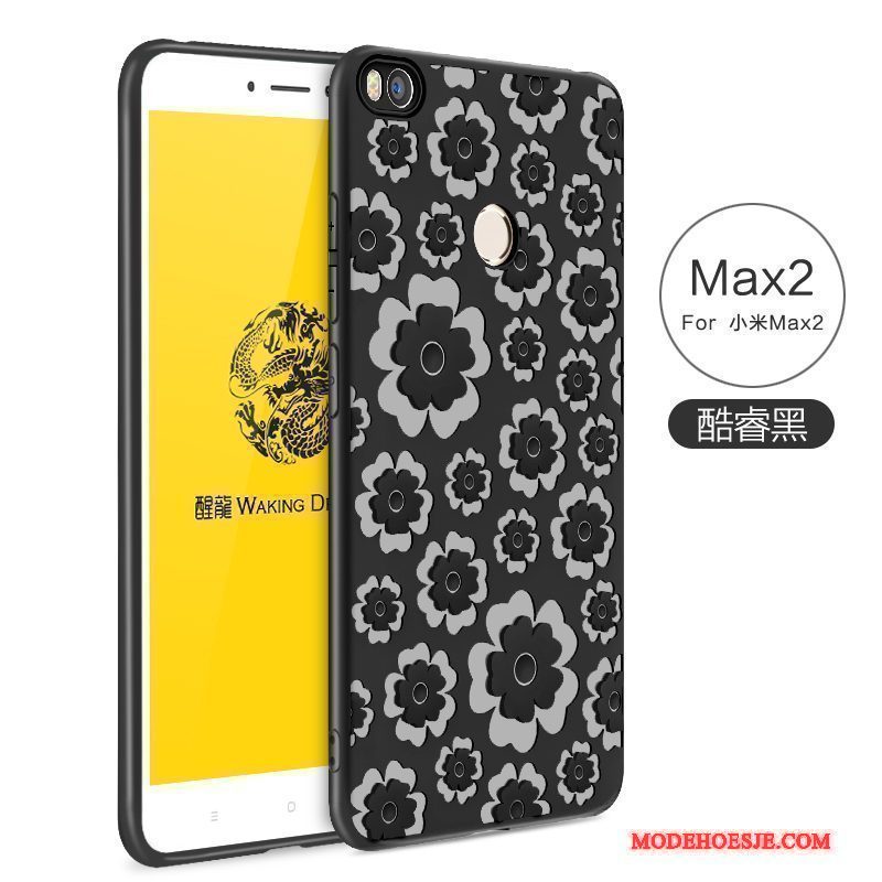 Hoesje Mi Max 2 Zacht Simpele Effen Kleur, Hoes Mi Max 2 Reliëf Telefoon Blauw