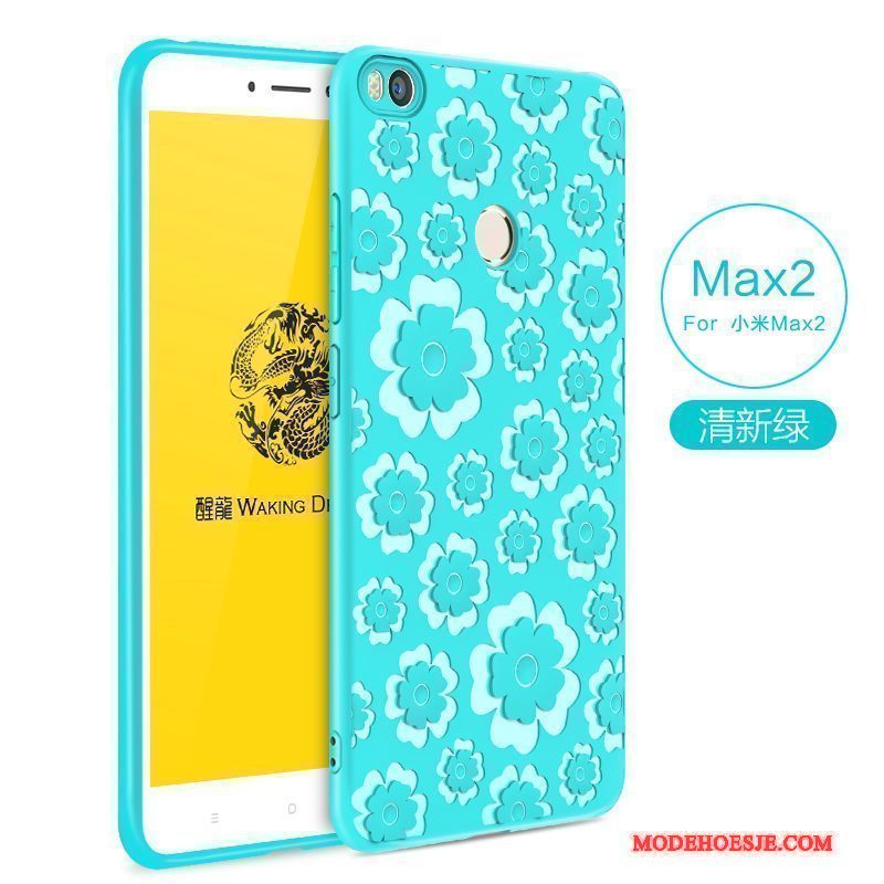 Hoesje Mi Max 2 Zacht Simpele Effen Kleur, Hoes Mi Max 2 Reliëf Telefoon Blauw