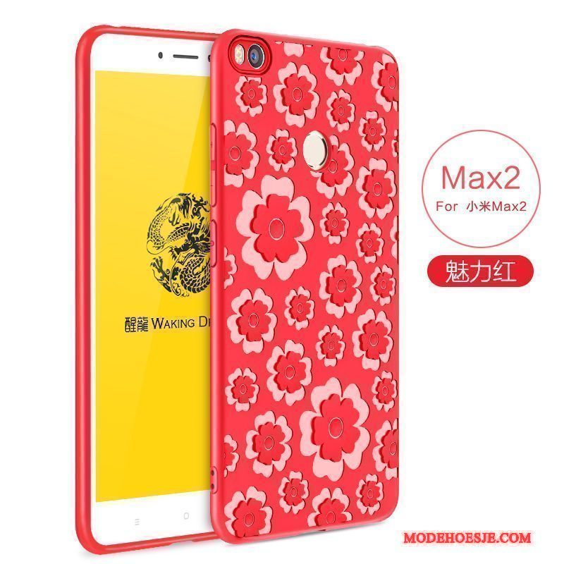 Hoesje Mi Max 2 Zacht Simpele Effen Kleur, Hoes Mi Max 2 Reliëf Telefoon Blauw