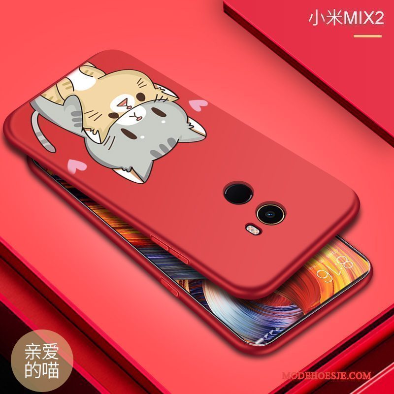 Hoesje Mi Mix 2 Siliconen Rood Anti-fall, Hoes Mi Mix 2 Zacht Schrobbentelefoon