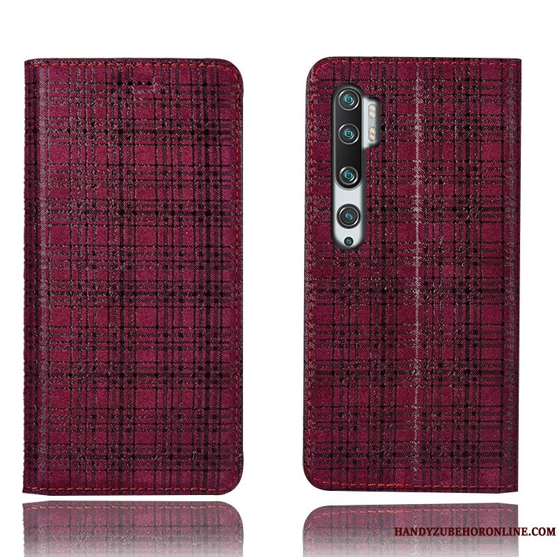 Hoesje Mi Note 10 Bescherming Mini Grijs, Hoes Mi Note 10 Folio Geruit Anti-fall