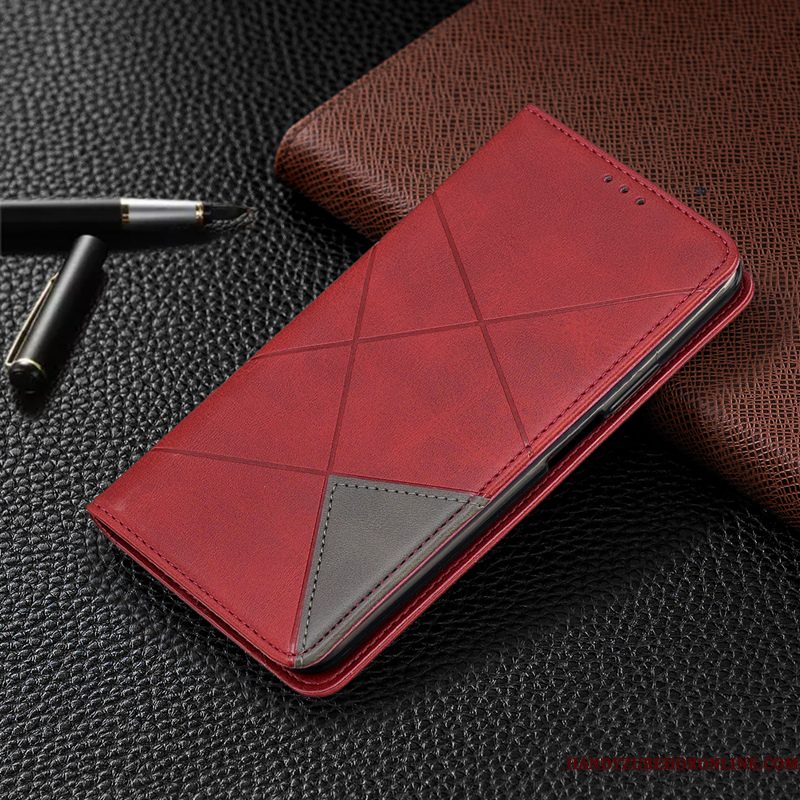 Hoesje Mi Note 10 Leer Telefoon Mini, Hoes Mi Note 10 Folio Rood Automatisch