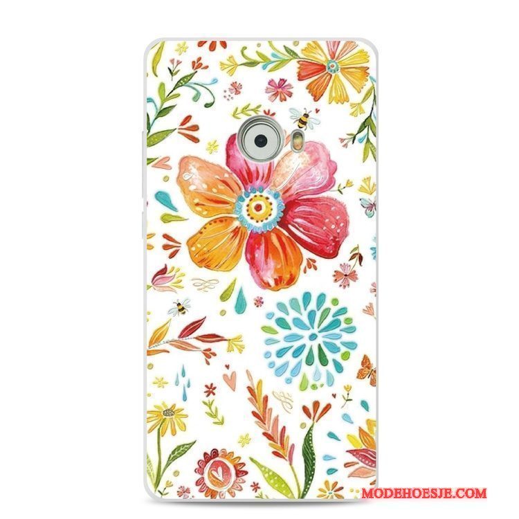 Hoesje Mi Note 2 Zacht Bloemen Mini, Hoes Mi Note 2 Bescherming Rood Lichtblauw