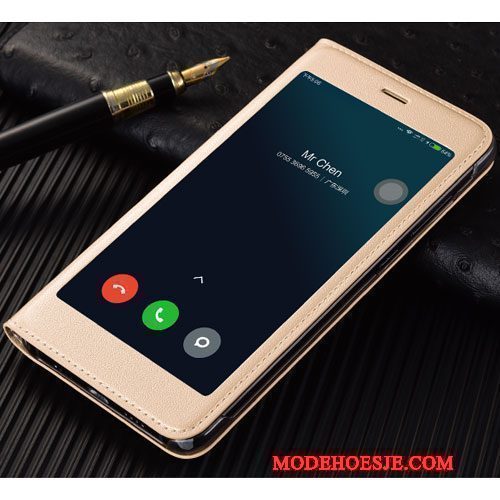 Hoesje Mi Note 3 Leer Telefoon Anti-fall, Hoes Mi Note 3 Zakken Goud Mini