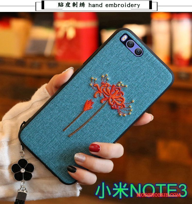 Hoesje Mi Note 3 Zacht Roodtelefoon, Hoes Mi Note 3 Siliconen Borduurwerk Mini