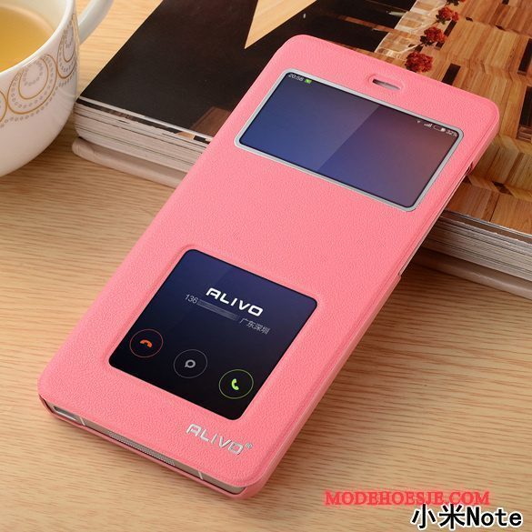 Hoesje Mi Note Bescherming Rood Wijnrood, Hoes Mi Note Folio Telefoon Mini