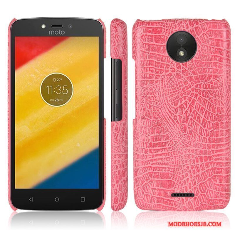 Hoesje Moto C Plus Leer Telefoon Krokodillenleer, Hoes Moto C Plus Bescherming Anti-fall Rood