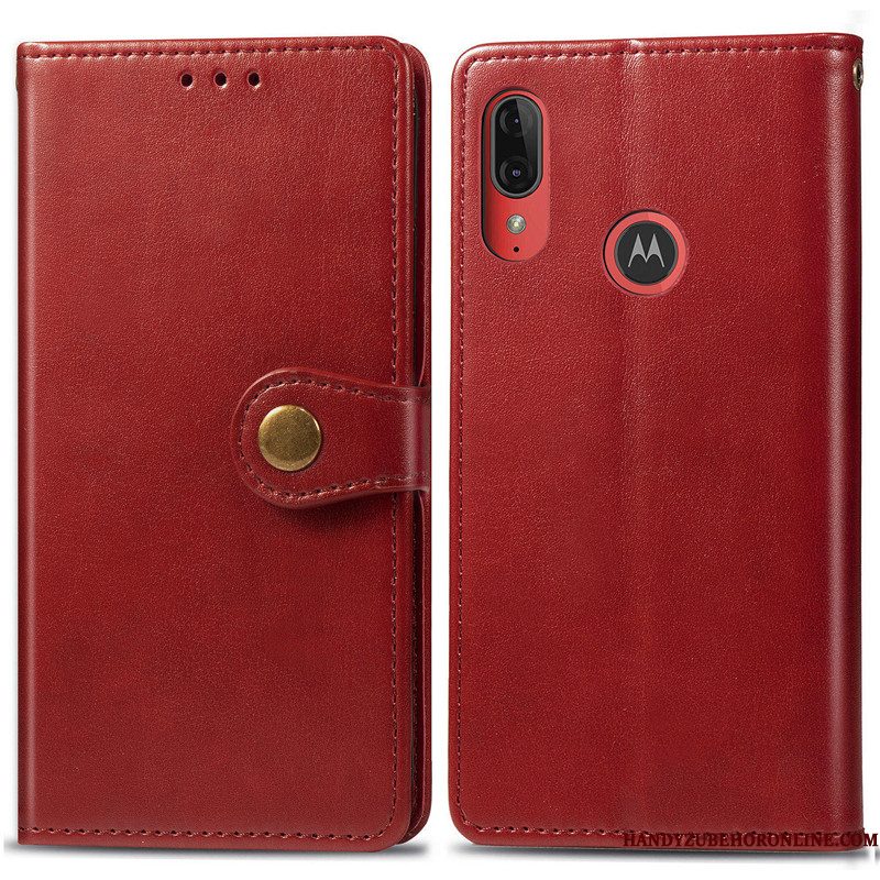 Hoesje Moto E6 Plus Folio Telefoon Effen Kleur, Hoes Moto E6 Plus Leer Rood Eenvoudige