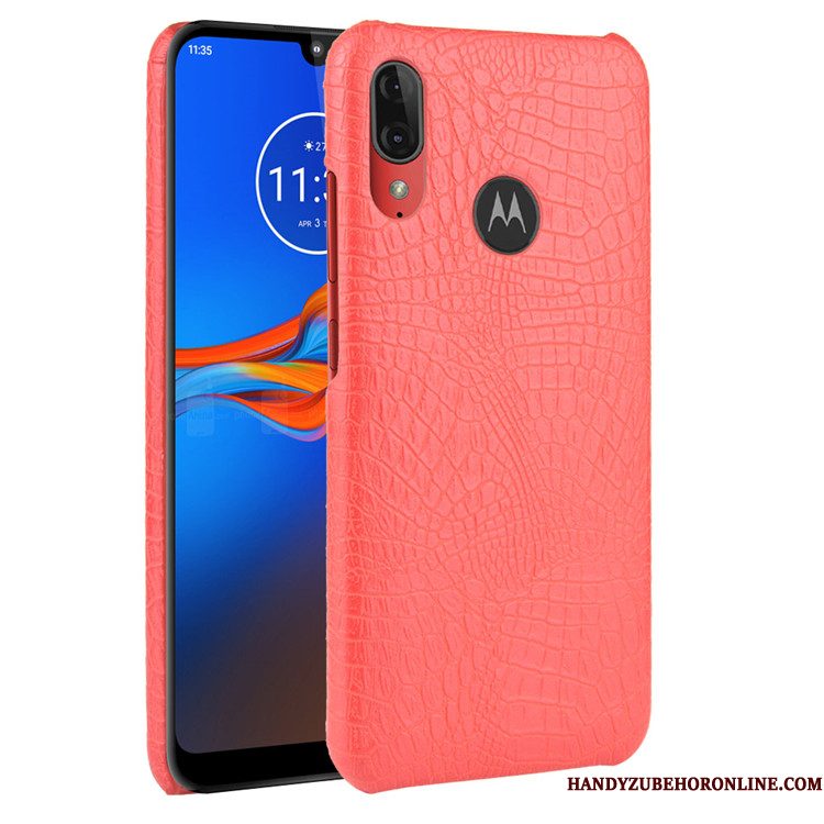 Hoesje Moto E6 Plus Leer Hard Zwart, Hoes Moto E6 Plus Bescherming Krokodillenleer Trend