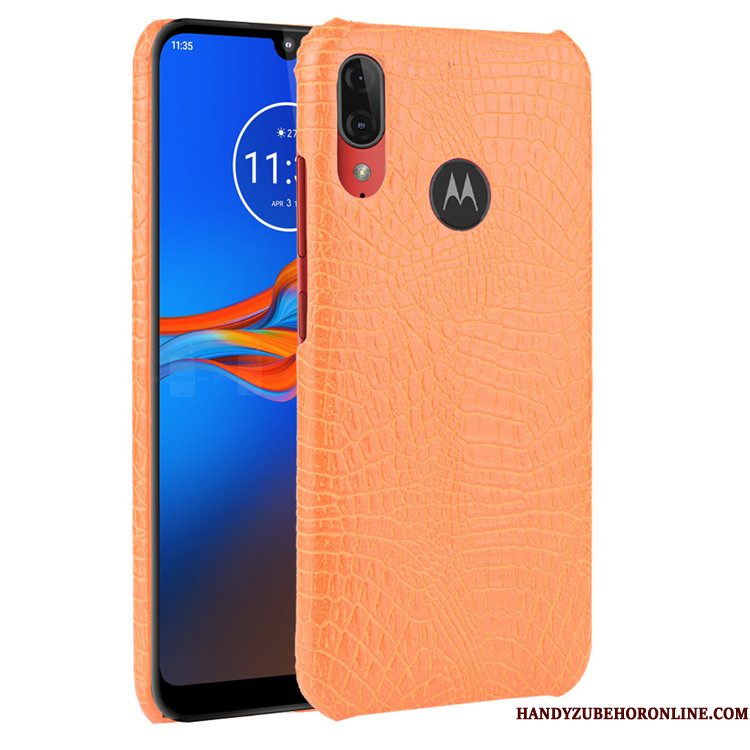 Hoesje Moto E6 Plus Leer Hard Zwart, Hoes Moto E6 Plus Bescherming Krokodillenleer Trend