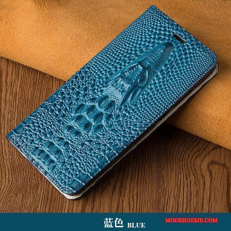 Hoesje Moto G5 Bescherming Pastelefoon, Hoes Moto G5 Leer Anti-fall Donkerblauw