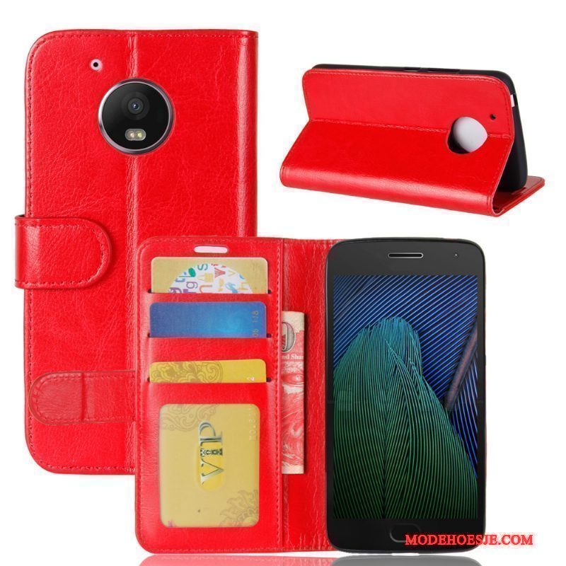 Hoesje Moto G5 Ondersteuning Kaart Rood, Hoes Moto G5 Folio Patroontelefoon