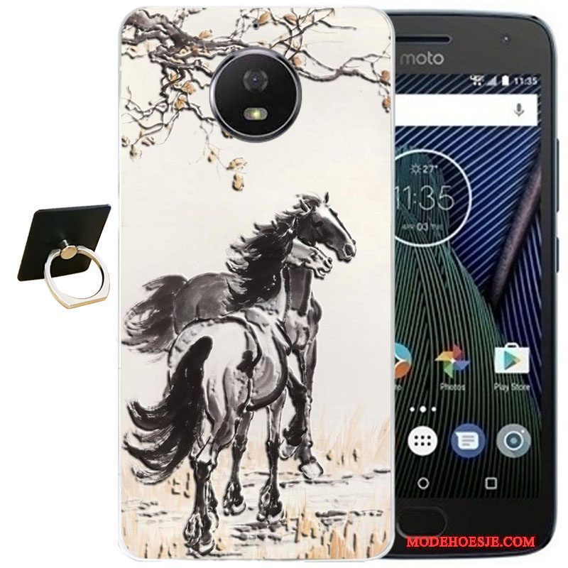 Hoesje Moto G5 Plus Vintage Telefoon Wind, Hoes Moto G5 Plus Reliëf Roze