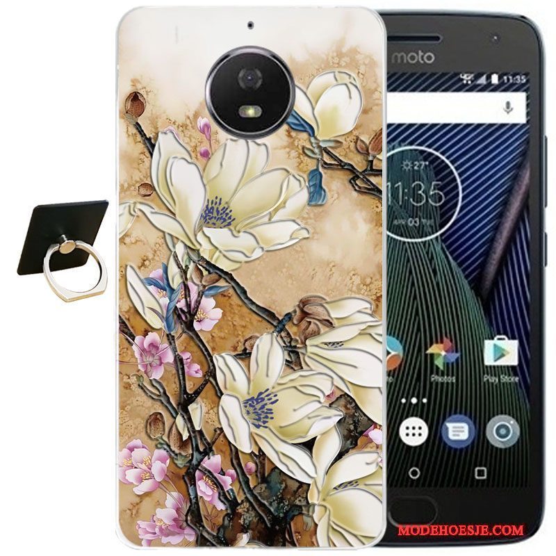 Hoesje Moto G5 Plus Vintage Telefoon Wind, Hoes Moto G5 Plus Reliëf Roze