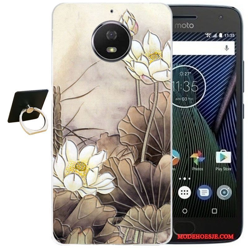 Hoesje Moto G5 Plus Vintage Telefoon Wind, Hoes Moto G5 Plus Reliëf Roze