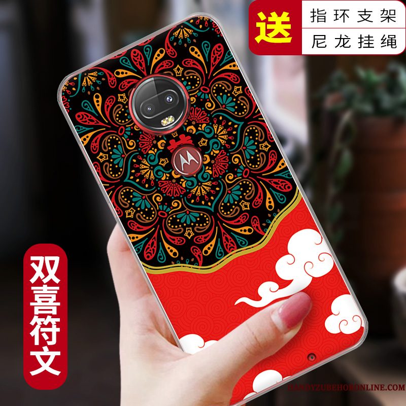 Hoesje Moto G7 Bescherming Anti-fall Rood, Hoes Moto G7 Zacht Telefoon Trendy Merk