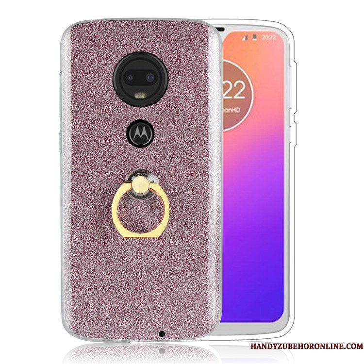 Hoesje Moto G7 Bescherming Wit Roze, Hoes Moto G7 Eenvoudige Ring