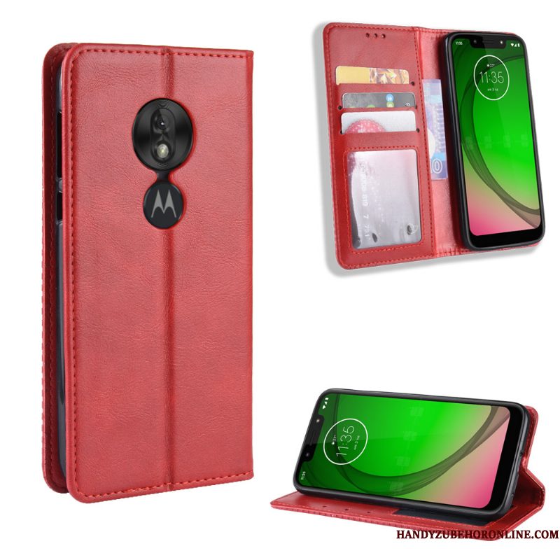 Hoesje Moto G7 Play Folio Patroon Kaart, Hoes Moto G7 Play Vintage Anti-fall Trend