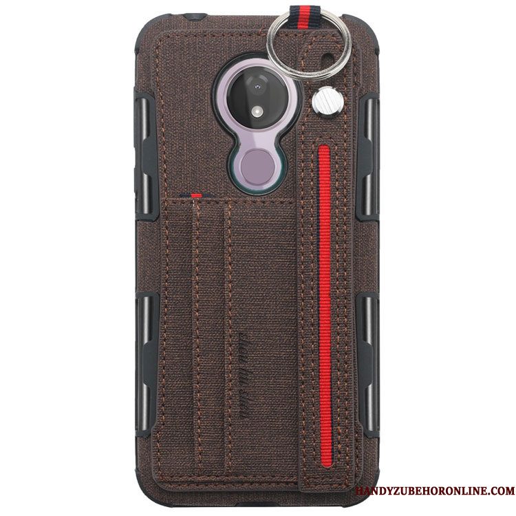 Hoesje Moto G7 Play Ondersteuning Hangertelefoon, Hoes Moto G7 Play Leer Kaart Grijs