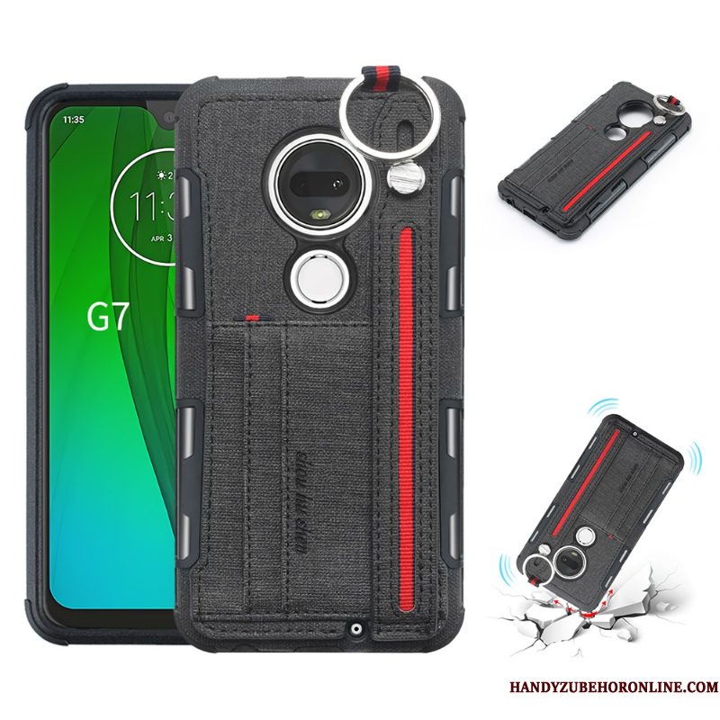 Hoesje Moto G7 Plus Ondersteuning Rozetelefoon, Hoes Moto G7 Plus Anti-fall Pu