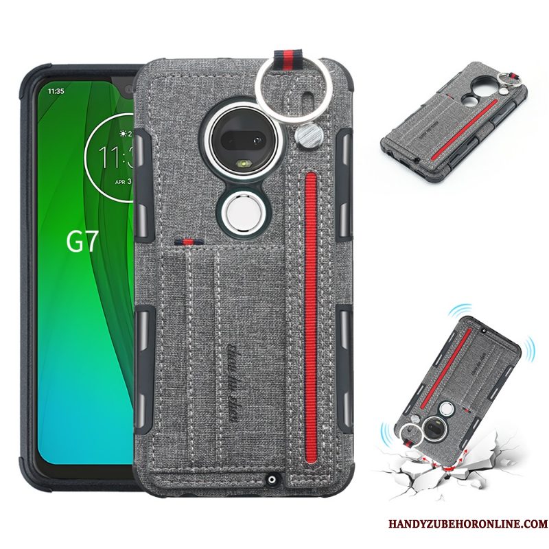 Hoesje Moto G7 Plus Ondersteuning Rozetelefoon, Hoes Moto G7 Plus Anti-fall Pu