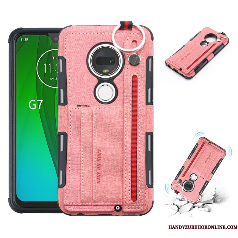 Hoesje Moto G7 Plus Ondersteuning Rozetelefoon, Hoes Moto G7 Plus Anti-fall Pu