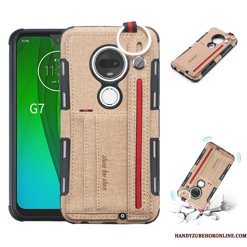 Hoesje Moto G7 Plus Ondersteuning Rozetelefoon, Hoes Moto G7 Plus Anti-fall Pu