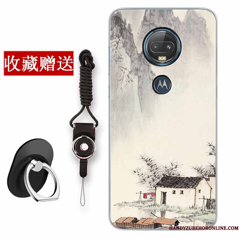 Hoesje Moto G7 Plus Scheppend Wittelefoon, Hoes Moto G7 Plus Zacht Anti-fall Chinese Stijl