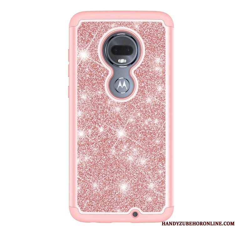 Hoesje Moto G7 Plus Zakken Anti-fall Net Red, Hoes Moto G7 Plus Scheppend Roze Grijs