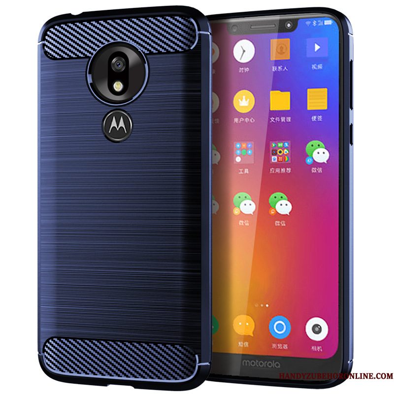 Hoesje Moto G7 Power Bescherming Blauw Anti-fall, Hoes Moto G7 Power Zacht Telefoon Zijde