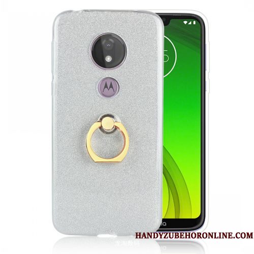 Hoesje Moto G7 Power Ondersteuning Ring Trend, Hoes Moto G7 Power Zacht Zilvertelefoon