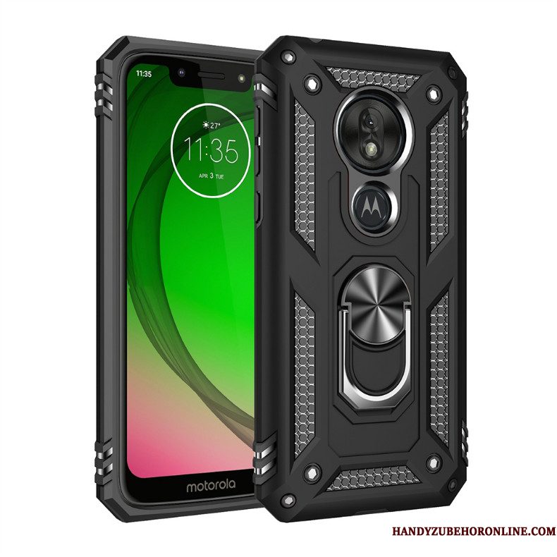 Hoesje Moto G7 Power Zakken Auto Magnetisch, Hoes Moto G7 Power Bescherming Rood Drie Verdedigingen